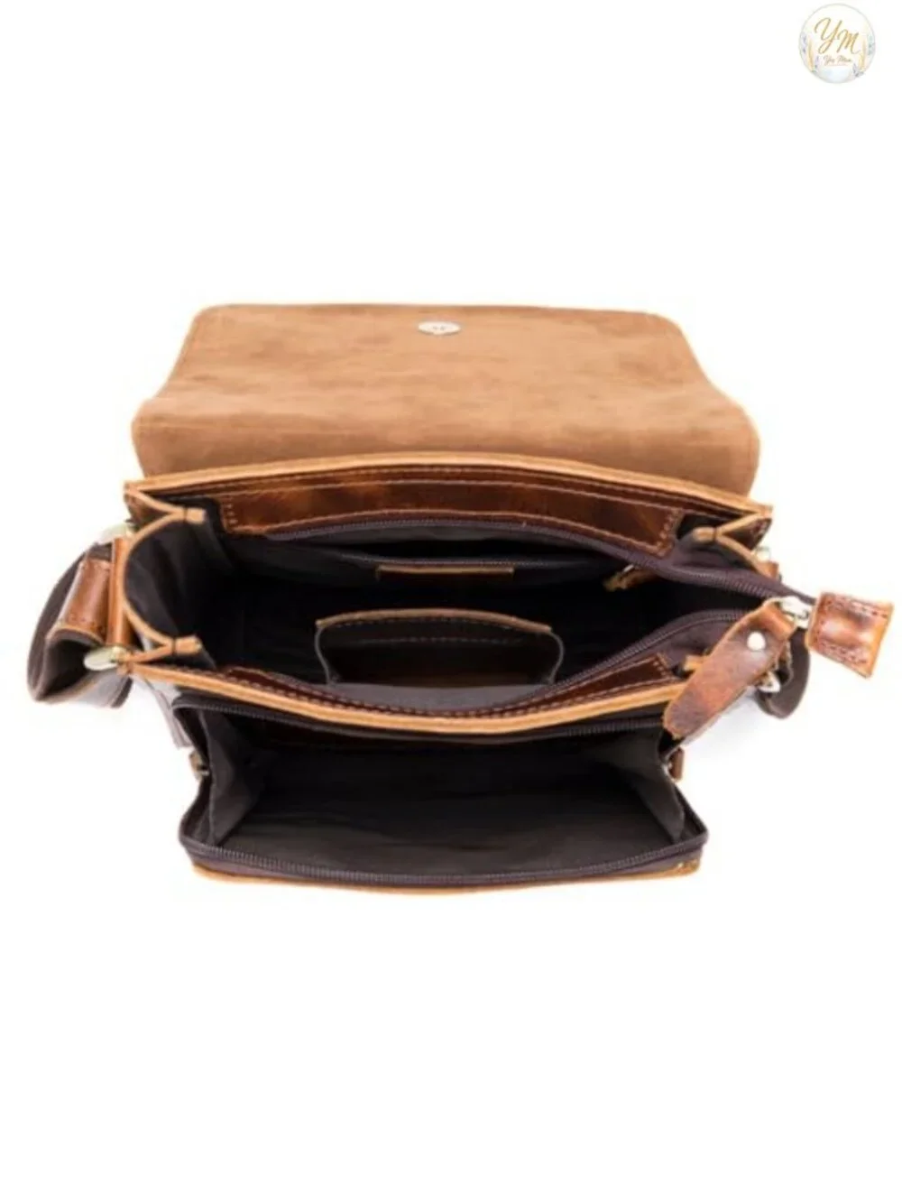 Men's Genuine Cowhide Leather Messenger Bag Crossbody iPad Shoulder Bag